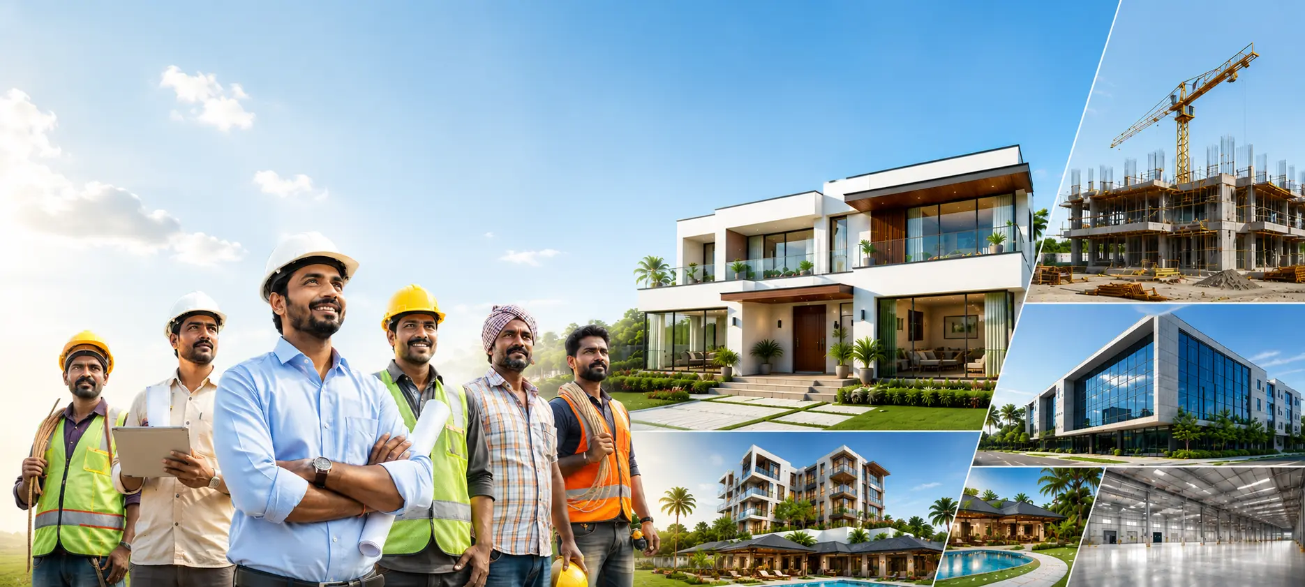 Home under construction beside a completed modern residence